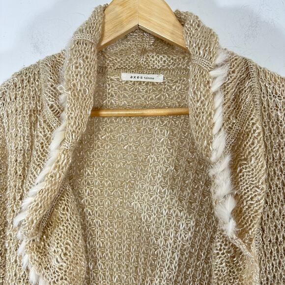 AXES FEMME rabbit fur trim knit open cardigan Womans Medium‎ - Picture 4 of 15